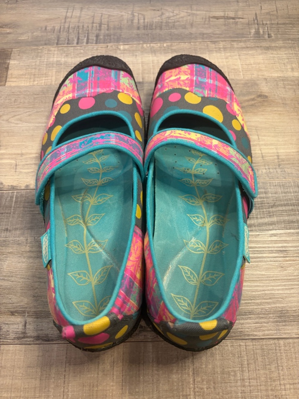 Keen Harvest Mary Jane MJII eco friendly shoes multi color plaid polka dot 9.5 - Picture 3 of 9